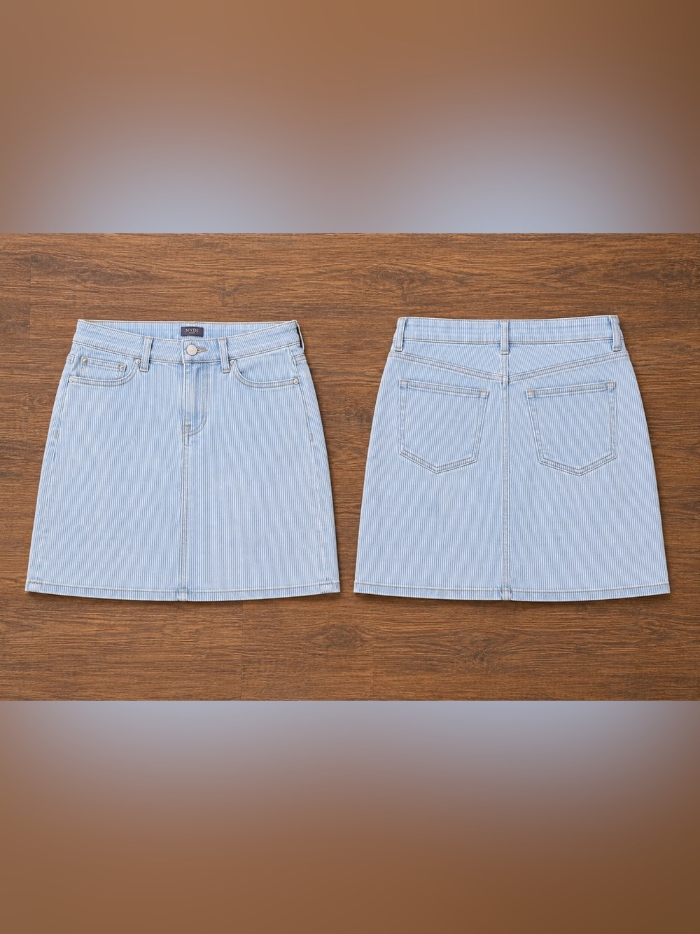 NYDJ Light Blue Pinstripe Denim Mini Skirt Women’s 16W Stretch Cotton Casual-GUC - Picture 3 of 10